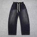 Men's Stretchable Drawstring Jeans - Relaxed Fit Straight Leg Casual Pants With Washed Denim For Spring & Autumn Seasons (Black, M-XXXL)_mkmklike.com
