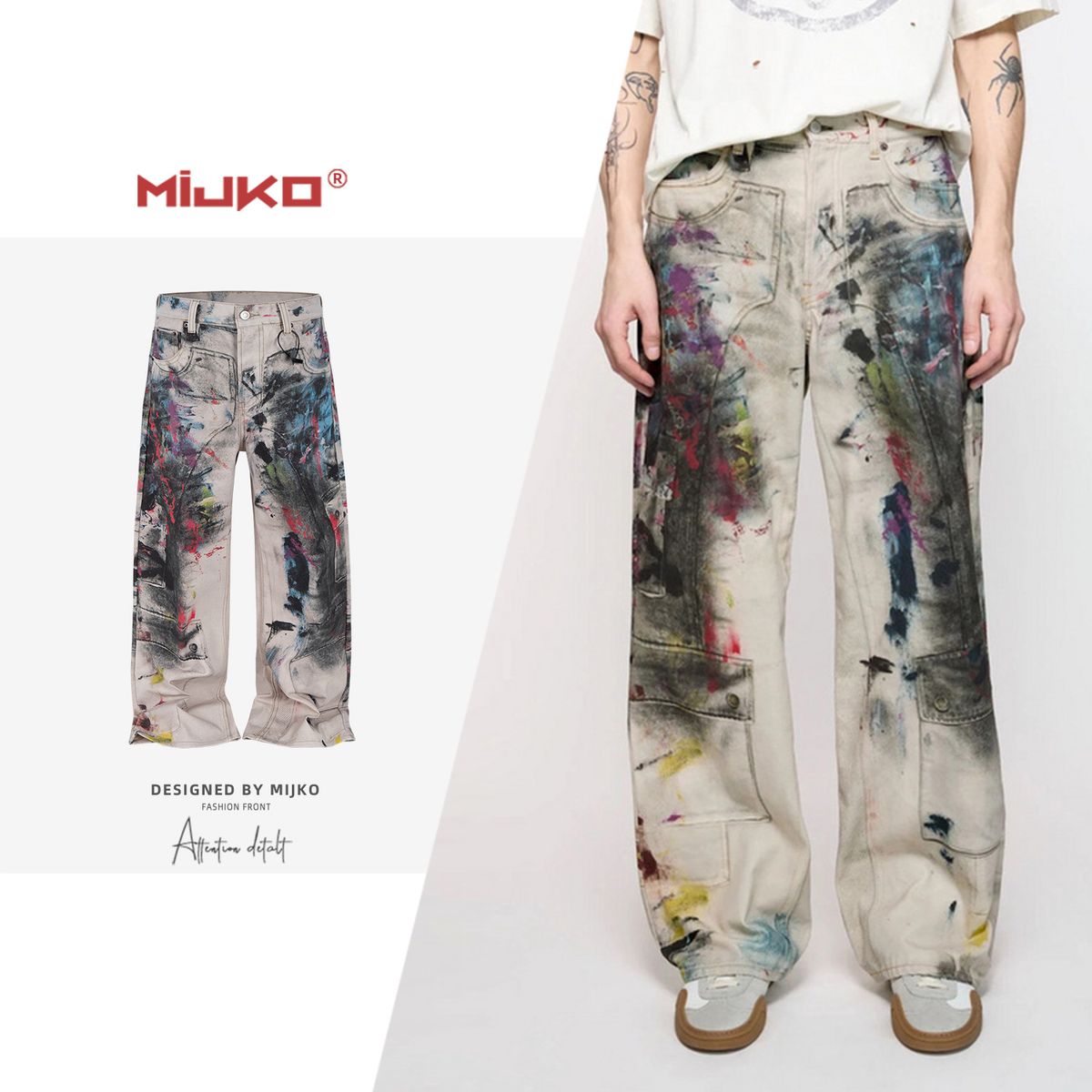 Men's Clothing Digital Print Unisex Straight-Leg Jeans With 3D Digital Graffiti Splatter Print – High Street Fashion Denim Pants (M, L, XL, XXL)_mkmklike.com