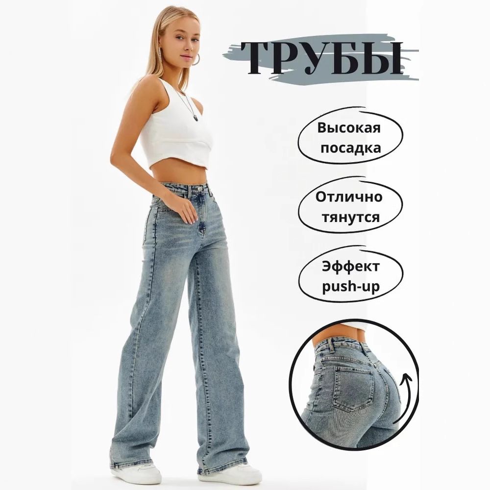 Women's Clothing Women's Wide Leg Jeans High Waist Retro Blue Denim Pants For Work Casual Comfortable Cotton Stretch Flare Trousers_mkmklike.com