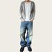 Vintage Washed Baggy Jeans – Unisex Distressed Denim With Square Rivets & Cat Whiskers (90s Streetwear, Relaxed Straight Leg, Button Fly)_mkmklike.com