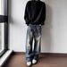 Men's Vintage Washed Blue Jeans – High Street Clean Fit, Straight-Leg With Slight Flare, Retro Distressed Denim (S-XXXL, Mid-Rise, 60% Cotton)_mkmklike.com
