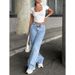 Women's High-Waisted Straight Leg Jeans Casual Versatile Diamond Embellished American Style Washed Denim Cross Border Hot Selling Item_mkmklike.com