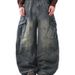 Men's Clothing Heavyweight Patchwork Washed Distressed Scimitar Jeans For Men With Multiple Pockets Wide Leg Loose Overalls_mkmklike.com
