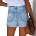Women's Distressed Denim Shorts - High Waist Ripped Patchwork Jeans Shorts For Women, Stretch Comfort Fit, Casual Streetwear (Blue/Black/Gray)_mkmklike.com