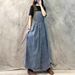 Wind Splicing Denim Dress 2025 New Summer Loose Slimming Plus Casual Suspender Long Skirt_mkmklike.com