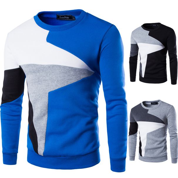 Men's Clothing Spring new arrivals Men's patchwork contrast color style casual long sleeved pullover sweatshirt 9238_mkmklike.com