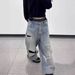 Men's Vintage Washed Distressed Knee-Slit Straight Leg Jeans Streetwear Style Denim Pants With Ripped Details_mkmklike.com