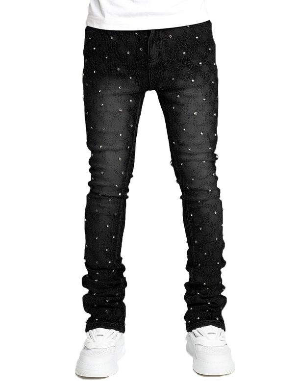 Rhinestone Skinny Stacked Jeans Mens Straight Leg Jeans Casual Pants Slim Fit Jeans Vintage Grunge Hip Hop Pants_mkmklike.com