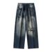 LKTM Men's Wear # Washed Pierced Jeans For Men And Women's Trendy High Street Dirty Straight Down Pants Ab6_mkmklike.com