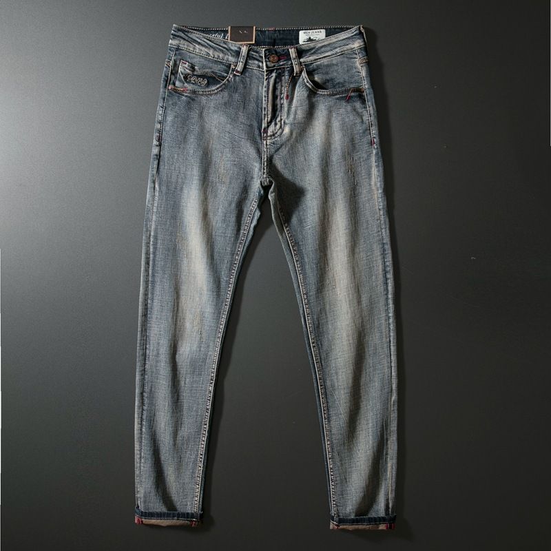 Luxury Trendy Retro European Style Men's Straight Leg Slim Fit Stretch Casual Pants High End Light_mkmklike.com