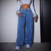 Trendy High-Waisted Butterfly Print Flared Jeans For Women - Comfortable Cotton Blend Denim Pants With Vintage Floral Design_mkmklike.com