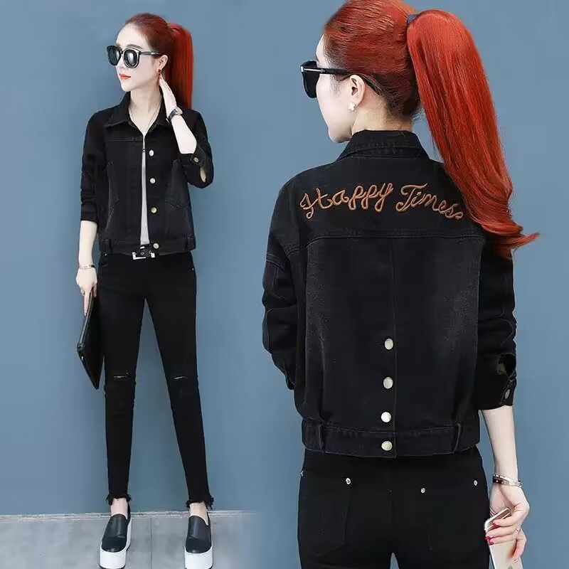 Women's Clothing Women's Embellished Denim Jacket With Rhinestones, Short Cropped Style, Batwing Sleeves, Distressed Details, Casual & Chic_mkmklike.com