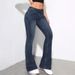 Women's High Waist Flared Denim Pants - Stretch Bootcut Jeans With Raw Hem For Casual & Office (Dark Blue)_mkmklike.com