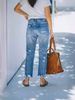 Women's Clothing Distressed Straight Leg Jeans - Mid Rise Casual Denim Pants With Button Details (XS-XL)_mkmklike.com