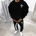 Men's Clothing Fashionable Cross Embroidery Crewneck Sweatshirt And Pants Two-Piece Set Casual Outfit_mkmklike.com