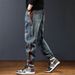 Men's Heavyweight Utility Cargo Pants – Distressed Denim Patchwork With Adjustable Cuffs | Streetwear & Hip-Hop Style_mkmklike.com
