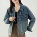 Chicco New Gradient Versatile Denim Women, Turn-Down Collar Slim Fit Top, Loose Retro Short Jacket For Spring And Autumn_mkmklike.com
