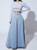 K Single-row Button-up Denim Skirt For Women, Trendy A-line Maxi Skirt_mkmklike.com