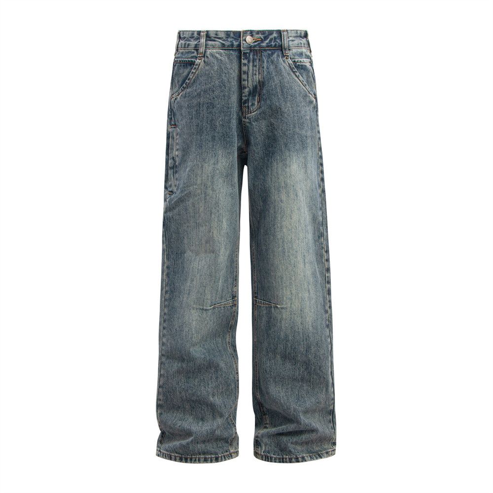 Punk Heavy Washed Vintage Jeans For Men American Style Side Pocket Design Cargo Straight Long Pants Trendy_mkmklike.com