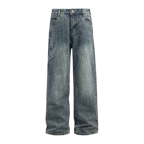 Punk Heavy Washed Vintage Jeans For Men American Style Side Pocket Design Cargo Straight Long Pants Trendy_mkmklike.com