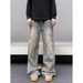 Men’s Vintage Tie-Dye Distressed Jeans – Loose Fit Straight Leg Ripped Denim Pants For Streetwear Style_mkmklike.com