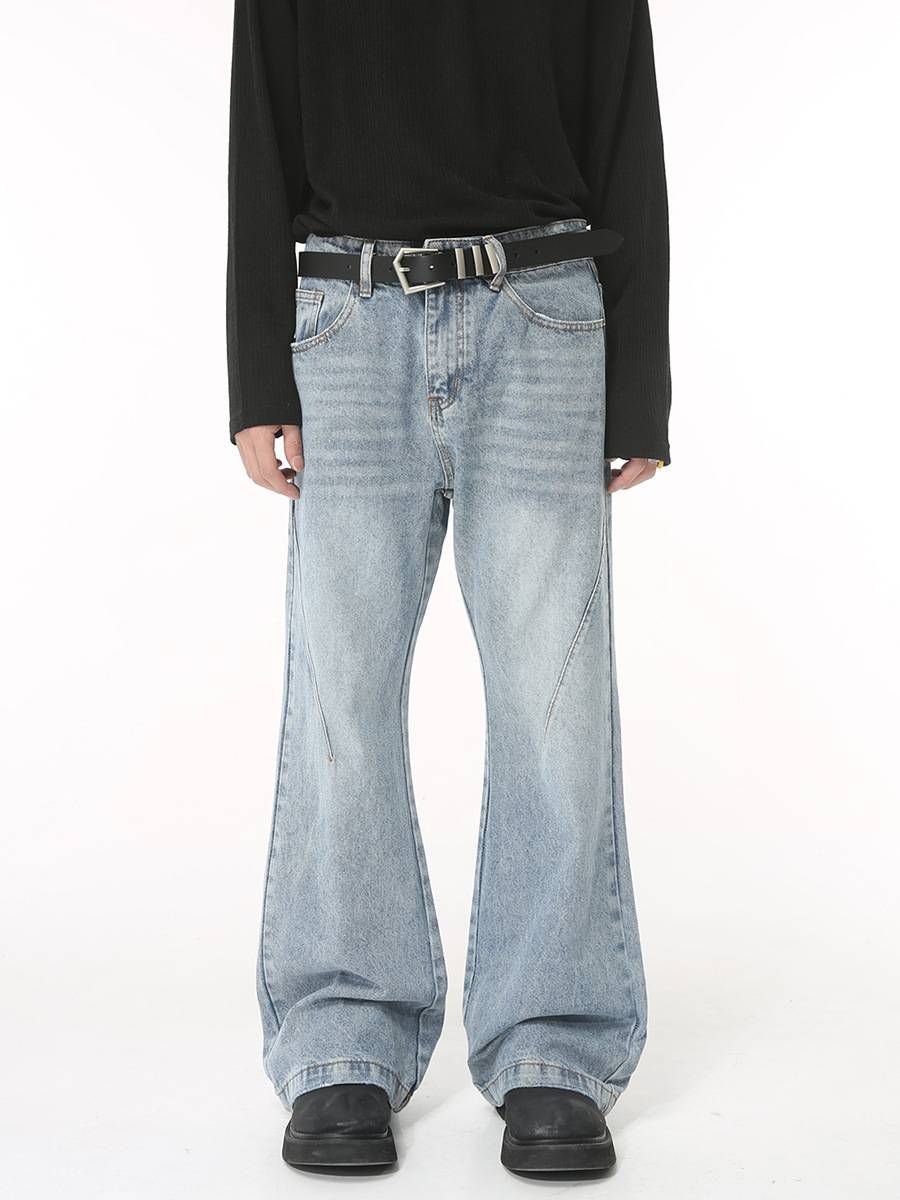 Men's Clothing Simple White Light Blue Flared Denim Pants Trend_mkmklike.com
