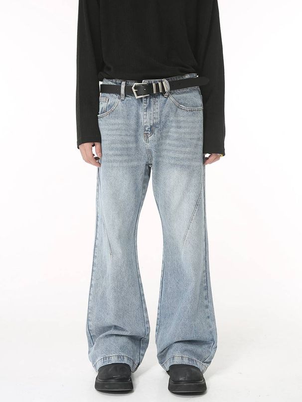 Men's Clothing Simple White Light Blue Flared Denim Pants Trend_mkmklike.com