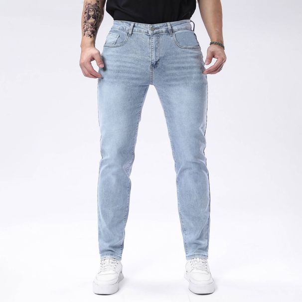 Men's Slim Fit Stretch Jeans - Steel Blue Straight Leg Denim Pants For Casual Wear Fashion Trends_mkmklike.com
