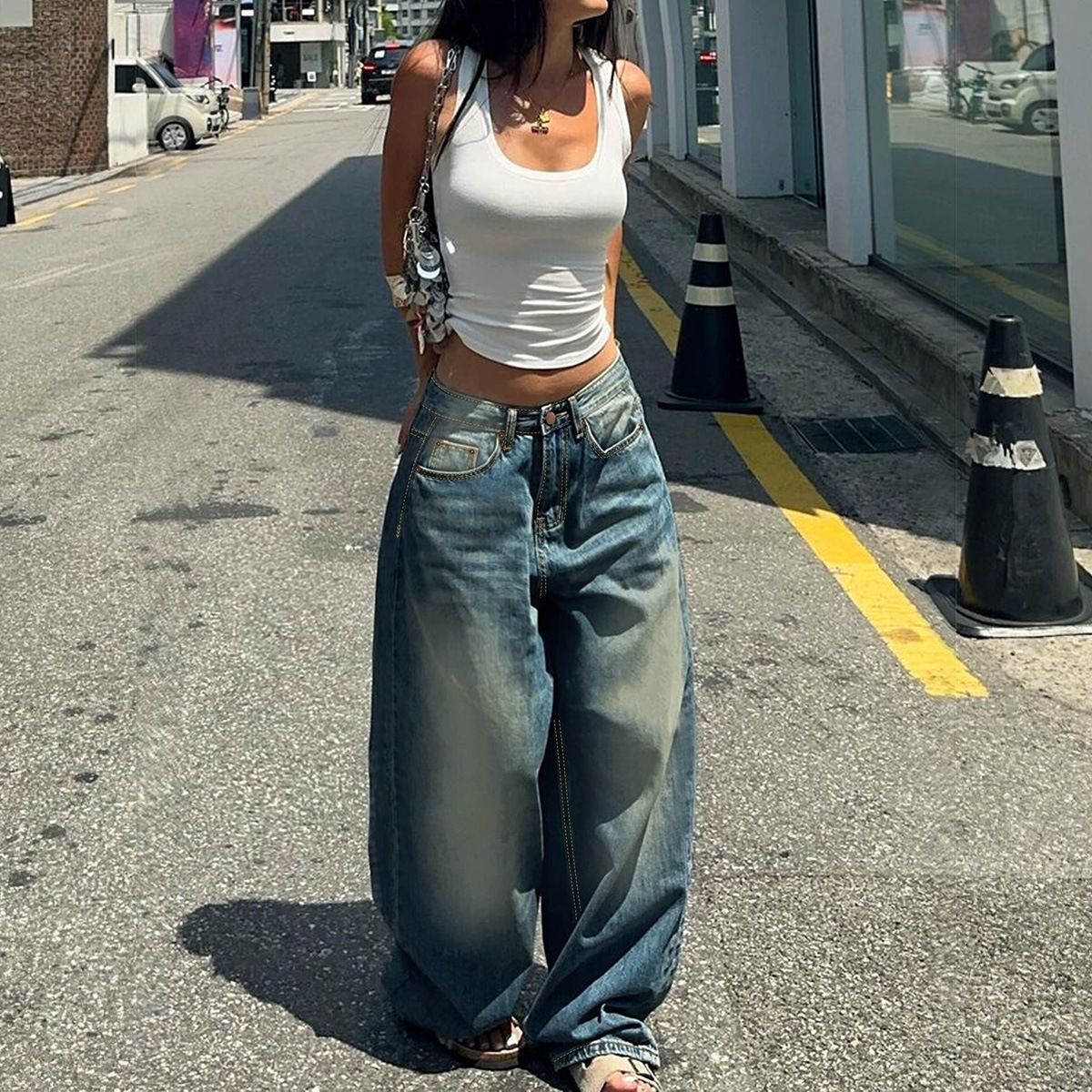 Women's Clothing Retro Blue Loose Straight Leg Jeans For Women Spring And Summer For Formal & Casual For Women_mkmklike.com