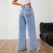 Women's Light Wash High-Waisted Wide-Leg Jeans – Vintage-Inspired Distressed Denim With Unique Pleated Details, Non-Stretch Cotton Blend_mkmklike.com