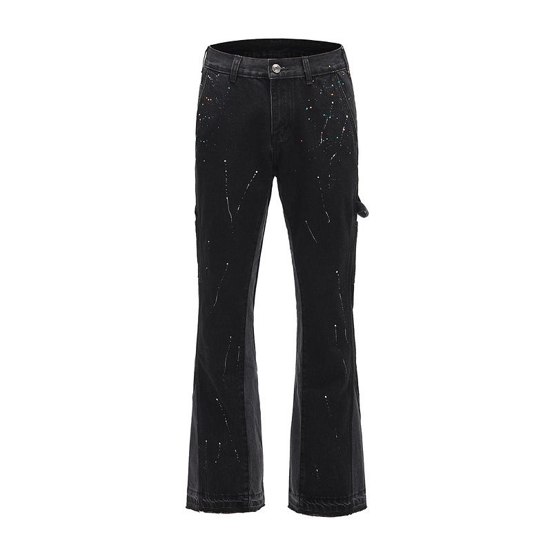 Men's Clothing High Street Style Structured Stitching Ink Splash Flared Jeans_mkmklike.com