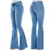 Trendy Girl Closet Trendy Girl Closet European And American Cross-Border Mid-Waist Belted Stretch Jeans Women's Flared Pants_mkmklike.com