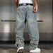 Men's Embroidered Patchwork Jeans – Vintage Streetwear (Distressed Denim, Wide-Leg, Retro Stitching, High Fashion, Urban Style)_mkmklike.com