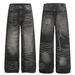 Men's High Street Distressed Loose Fit Jeans With Cat Whisker Design - Comfortable Stretch Denim Pants For Casual Wear (Black)_mkmklike.com