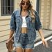 Women's Clothing Summer Washed Slim Loose Short Sleeved Denim Jacket Tops_mkmklike.com