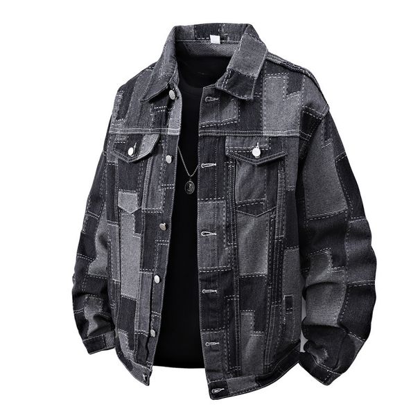 Men's Color-Block Plaid Denim Jacket – Long Sleeve Vintage Casual Coat, Streetwear Fashion_mkmklike.com