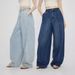Women's Clothing Minimalist Wide Leg Pants Lightly Deconstructed, Front Split, Elegant Loose Jeans, High Waist, Casual Long Pants_mkmklike.com