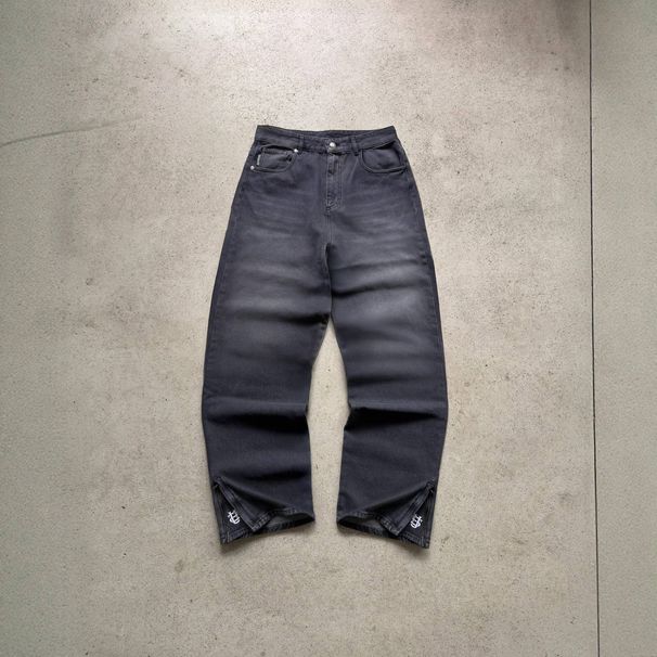 Men's Clothing American Retro Washed Distressed Jeans Men's Autumn And Winter Street Black And Gray Embroidered Straight Trousers Loose Trend_mkmklike.com