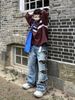 Men's Clothing Heavy Washed Knife Cut Damaged Double Layer Stitching Camouflage Beggar Pants Trendy American Straight Wide Leg Tassel Jeans_mkmklike.com