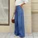 Korean Style High Waisted Wide Leg Jeans Pleated Slimming Washed Blue Casual Floor Length Women's Denim_mkmklike.com