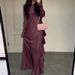 Women's Clothing solid color round neck ruffled long temperament dress_mkmklike.com