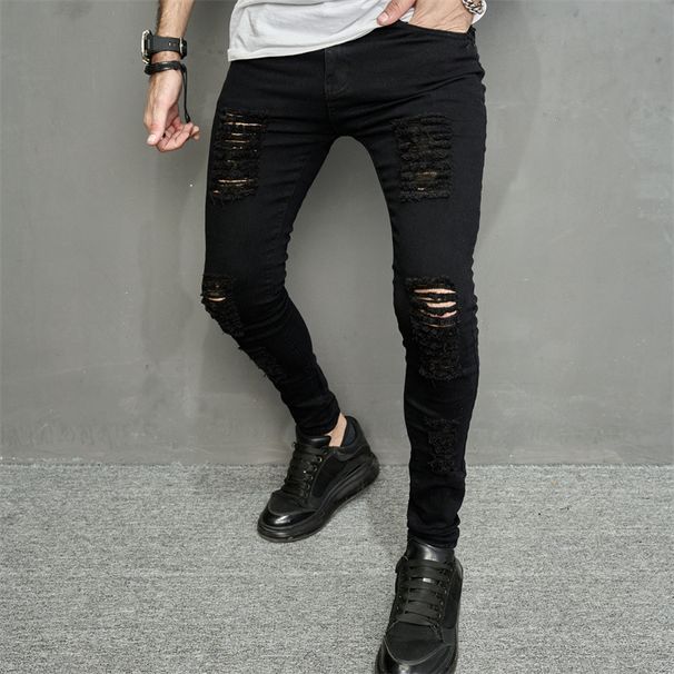 Men's Solid Color Ripped Casual Jeans_mkmklike.com