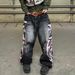 Vintage Washed Denim Pants With American Retro Prints - Loose Fit High Waist Jeans For Women (Black/Gray)_mkmklike.com