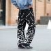 Men's High Street Punk Straight Leg Pants Bone Print Cargo Hip Hop Cool And Stylish_mkmklike.com