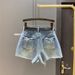 Women's Dark Denim Shorts European Style Ripped Frayed Hem Slimming Wide Leg A-Line Hot Pants Summer 2026 Versatile Clothing_mkmklike.com