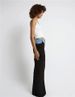 Modern high waisted half skirt for women, new black pleated patchwork design, long denim half skirt_mkmklike.com