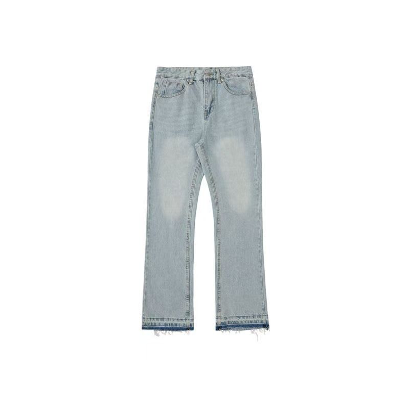 Men's Blue Fringe 507 Fit Jeans – Vintage Washed Distressed Denim With Boho Edge_mkmklike.com