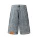 Men's Clothing Reverse Wear Workwear Design Denim Five Point Pants High Street Trend Niche Personality Washed Straight Shorts_mkmklike.com