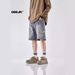 Men's Clothing Workwear Denim Shorts Men's High Street Fashion Straight Leg Fall Feeling Large Pocket Wide Leg Retro Cropped Trousers_mkmklike.com