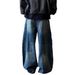Men's American Style Washed Whiskered Scimitar Silhouette Jeans High Street Loose Fit Wide Leg Versatile Floor Length Trousers_mkmklike.com